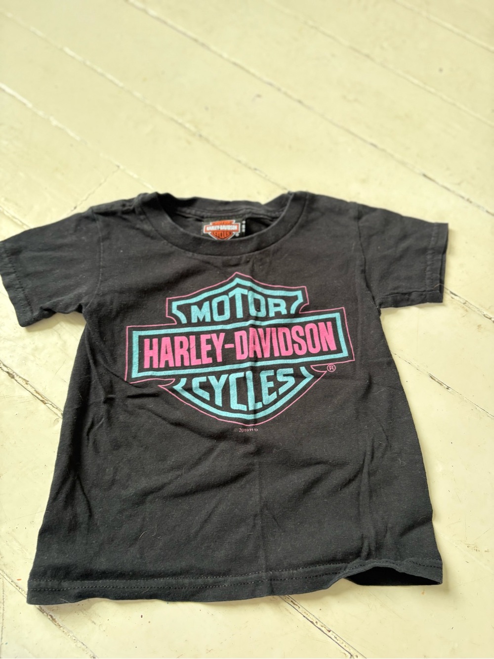 Harley-Davidson Toddler Graphic Tee Black Pink Blue Billerica MA Size 3T